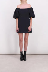 Drawstring mini dress with puff sleeves