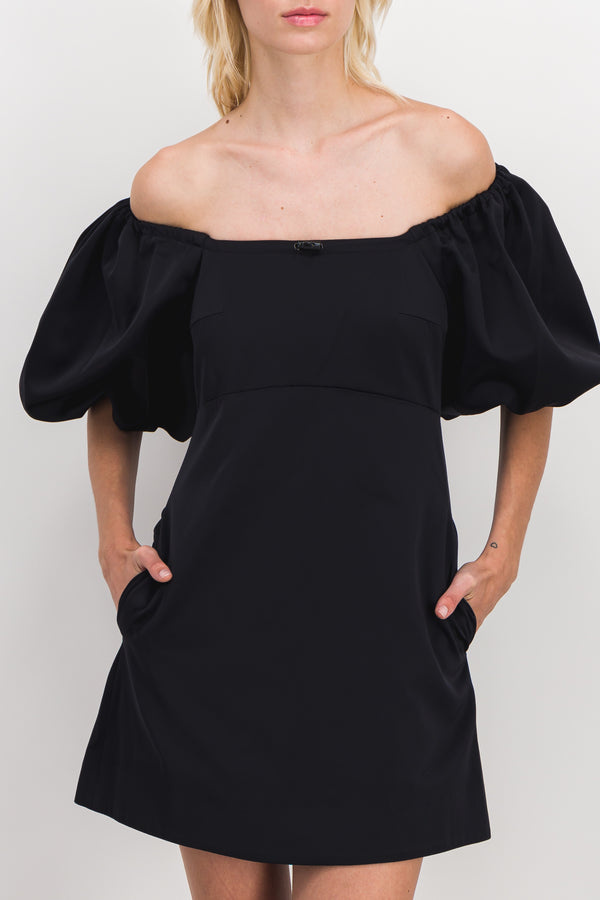 Drawstring mini dress with puff sleeves