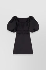 Drawstring mini dress with puff sleeves