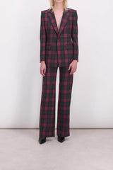 Red check v-neck tailoring blazer