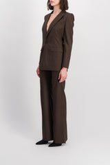 Brown v-neck tailored blazer