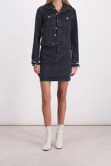 Chain link denim mini skirt