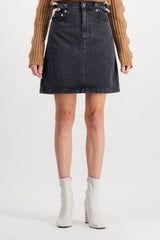 Chain link denim mini skirt