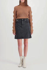 Cut-out sleeve turtleneck sweater