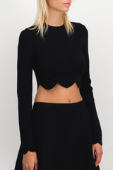 Cropped scallop hem sweater