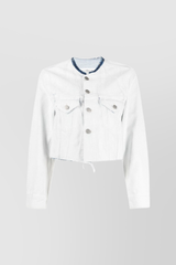 Cropped white denim jacket