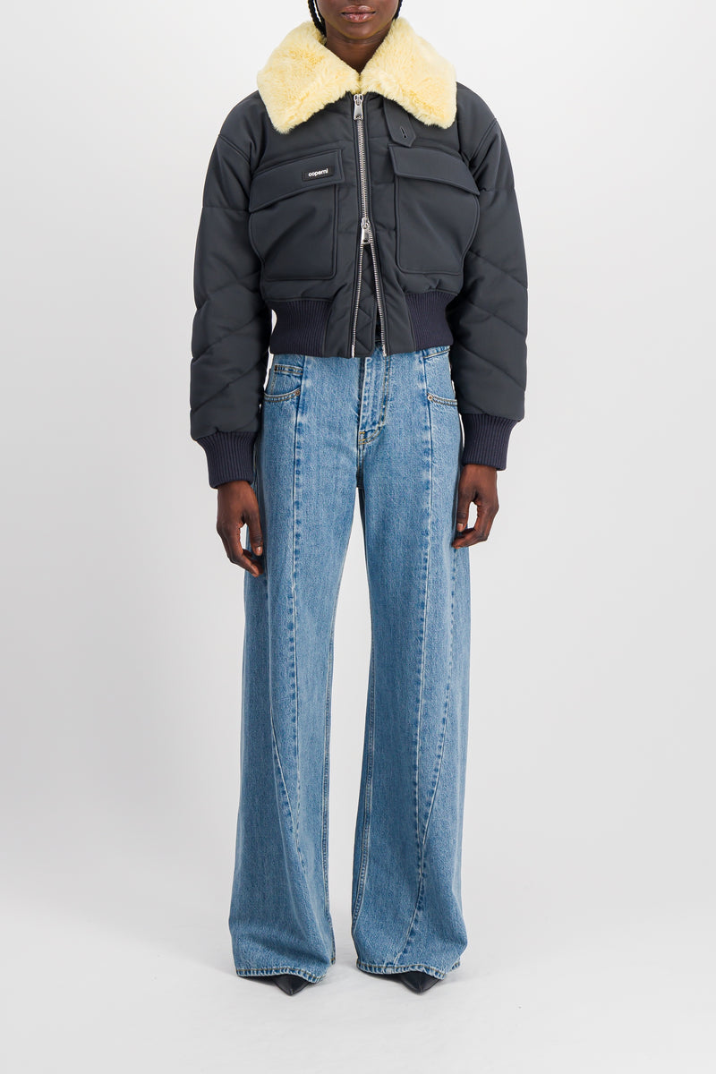 Maison Margiela - Extra wide leg blue denim jeans with cut-out belt