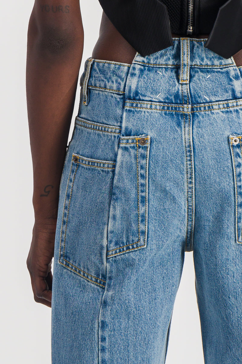 Maison Margiela - Extra wide leg blue denim jeans with cut-out belt