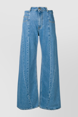 Extra wide leg blue denim jeans with cut-out belt