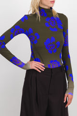 Second skin jersey top with gradient blue flower prints