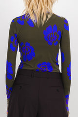 Second skin jersey top with gradient blue flower prints
