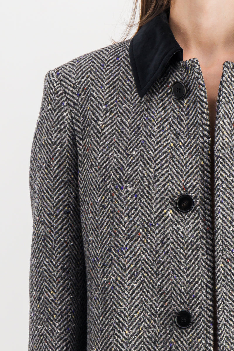 Marni - Wool straight coat with velvet collar