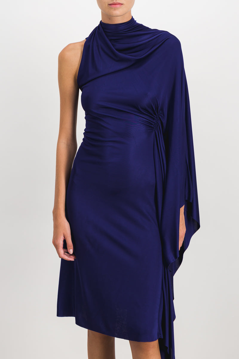 Atlein - Shiny one sleeve draped midi dress