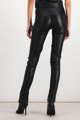 Vegan leather long slim pants with slit