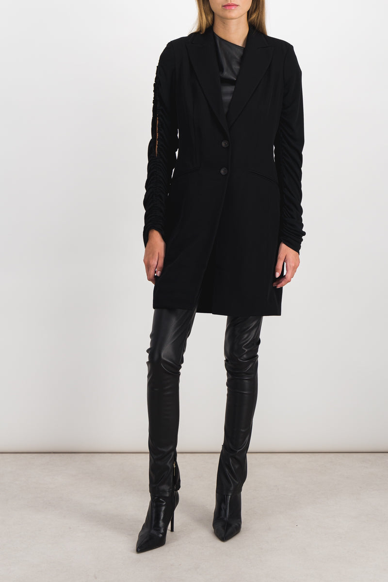 Atlein - Grain de poudre long veste with crêpe de chine draped sleeves