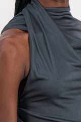 One sleeve draped shiny top