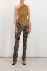 One shoulder draped sleeveless velvet top