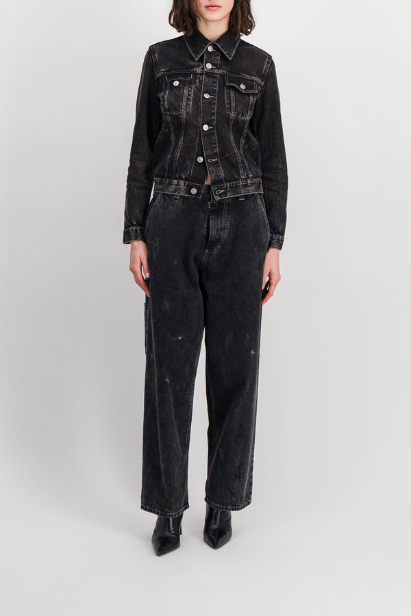 Slim washed black denim jacket