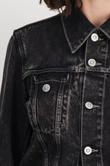 Slim washed black denim jacket