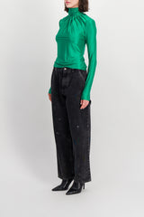 Washed black cropped boyfriend wide leg jeans
