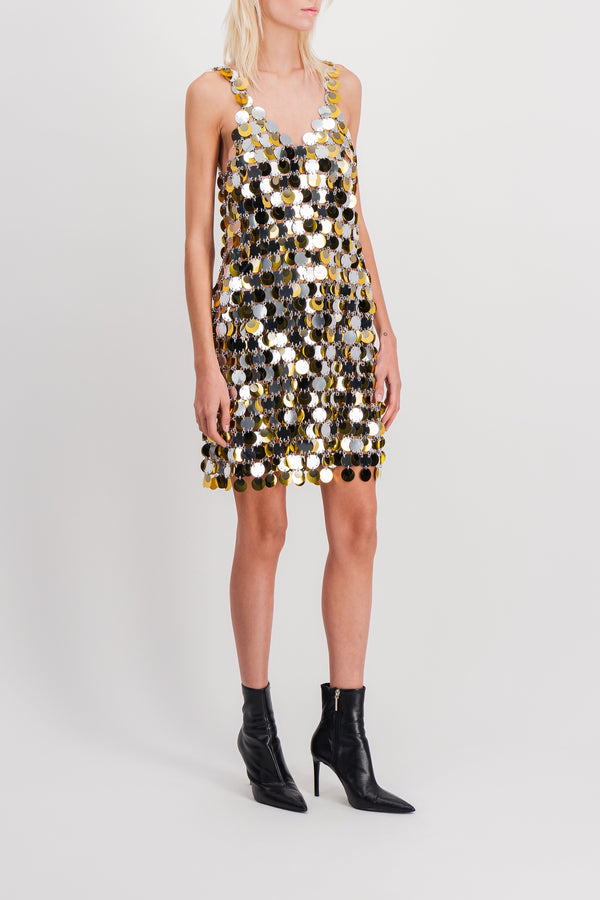 Silver-gold sparkle v-neck mini dress