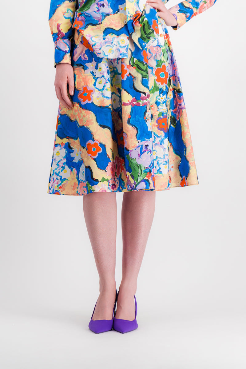 Marni - Multi color printed pleated A-line midi skirt