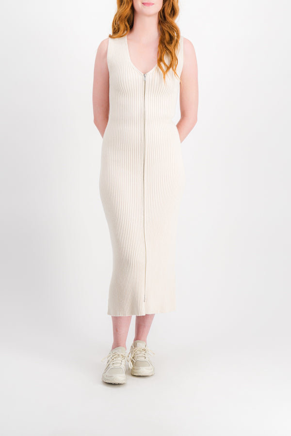 Knitted A-line maxi dress with zipped front