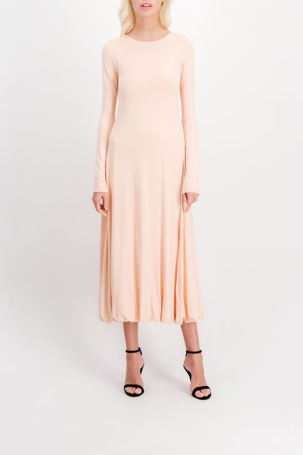Long sleeved maxi dress in fluid crêpe jersey
