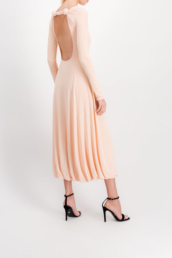 Long sleeved maxi dress in fluid crêpe jersey