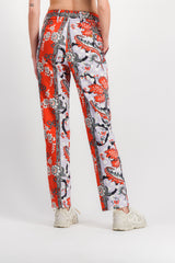 Flower printed straight leg cotton pants