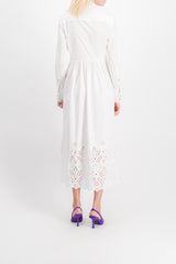 White maxi shirt dress with broderie anglaise