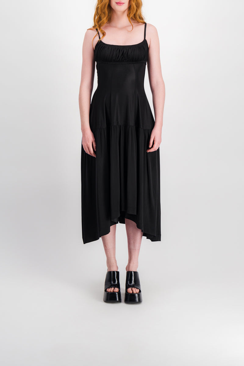 Paco Rabanne - Fluid satin midi dress with fluted skirt