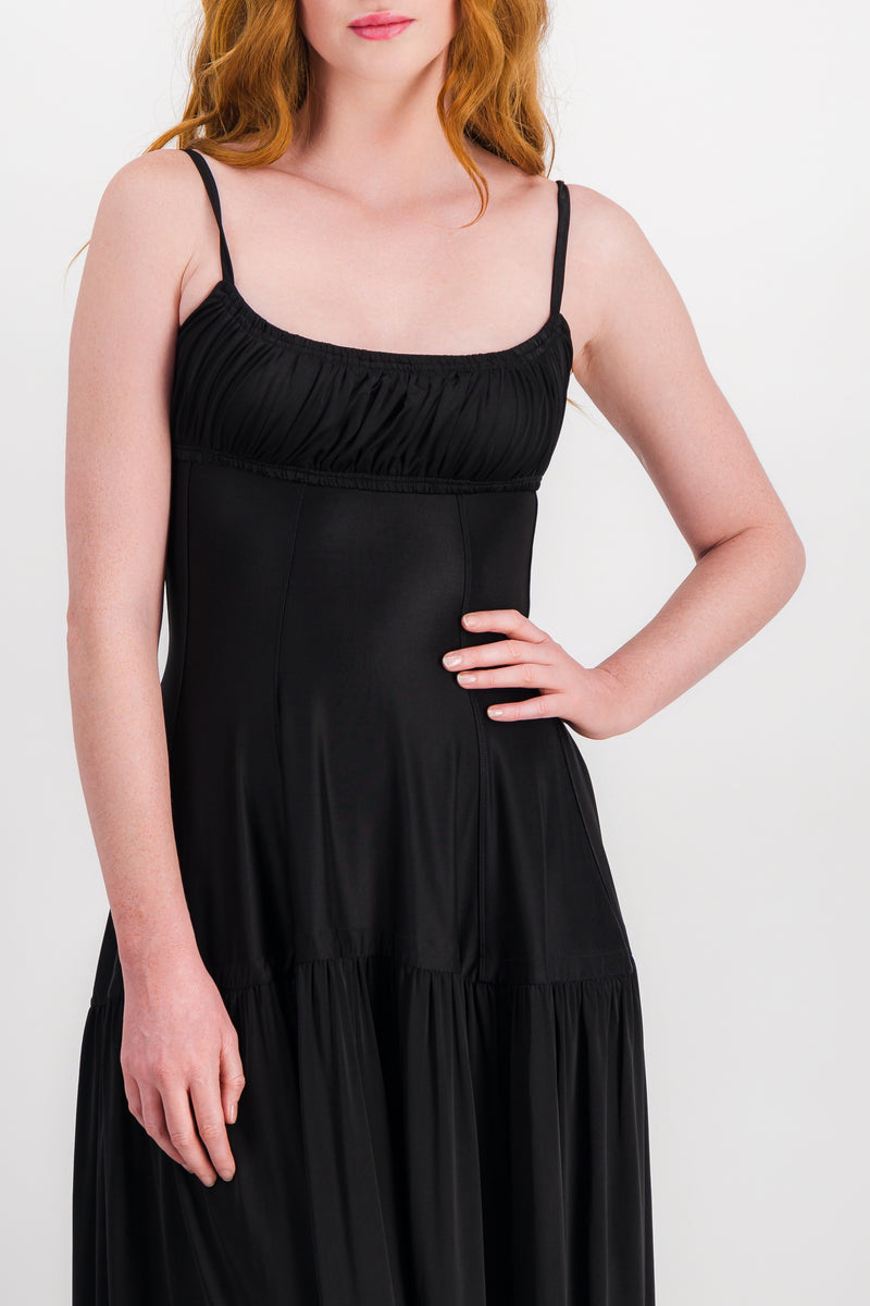 Paco Rabanne - Fluid satin midi dress with fluted skirt