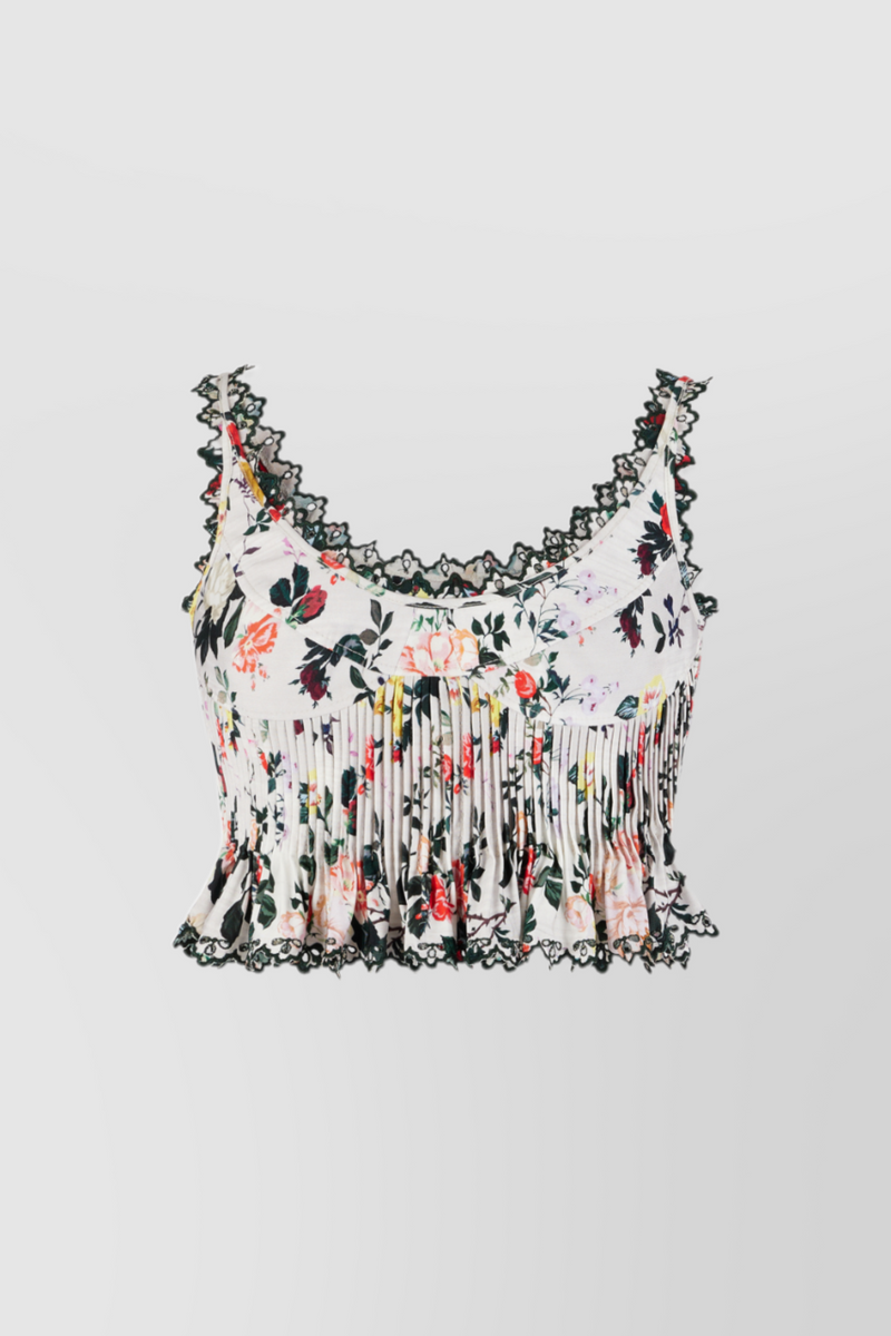 Paco Rabanne - Cropped flower printed top with lace details