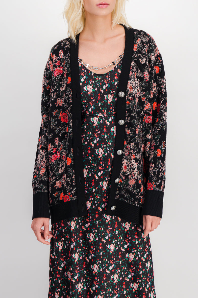 Paco Rabanne - Loose v-neck knit jacquard flower cardigan