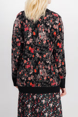 Loose v-neck knit jacquard flower cardigan