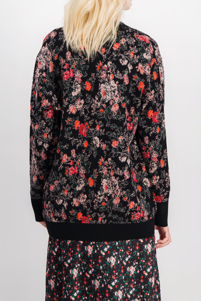 Paco Rabanne - Loose v-neck knit jacquard flower cardigan