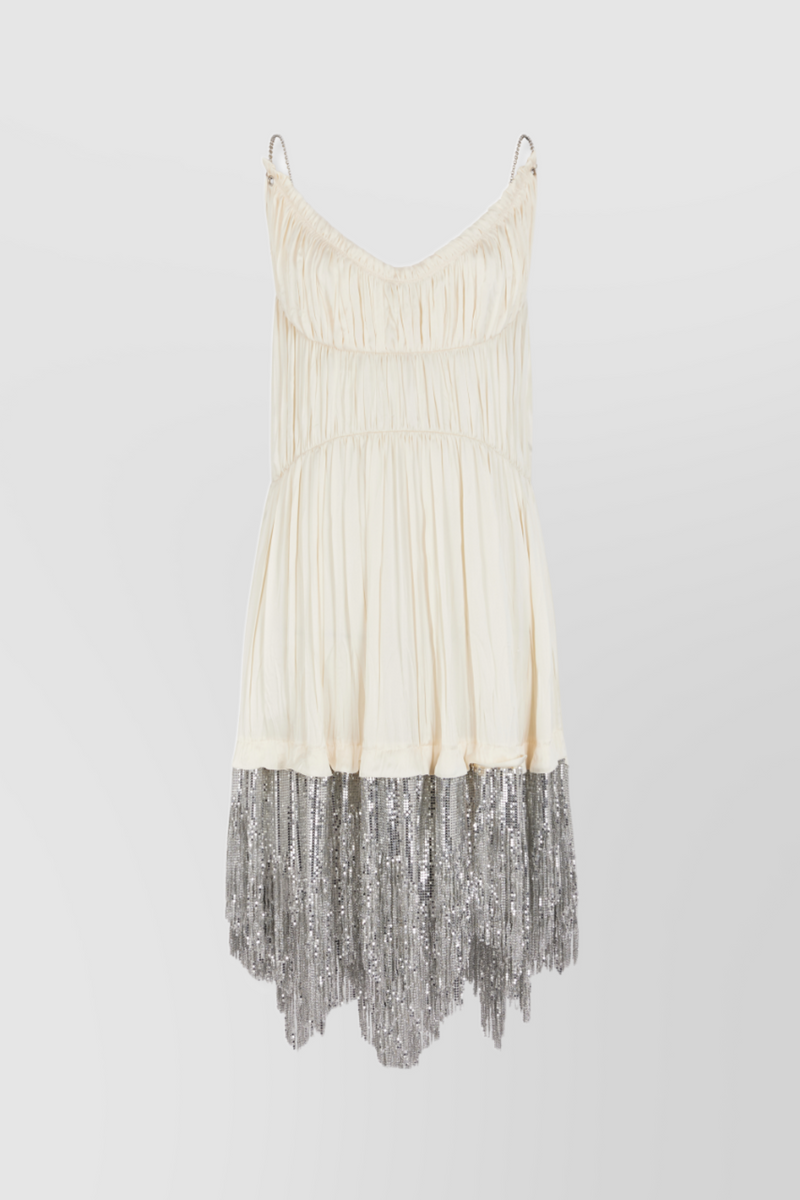 Paco Rabanne - Pleated satin mesh mix mini dress