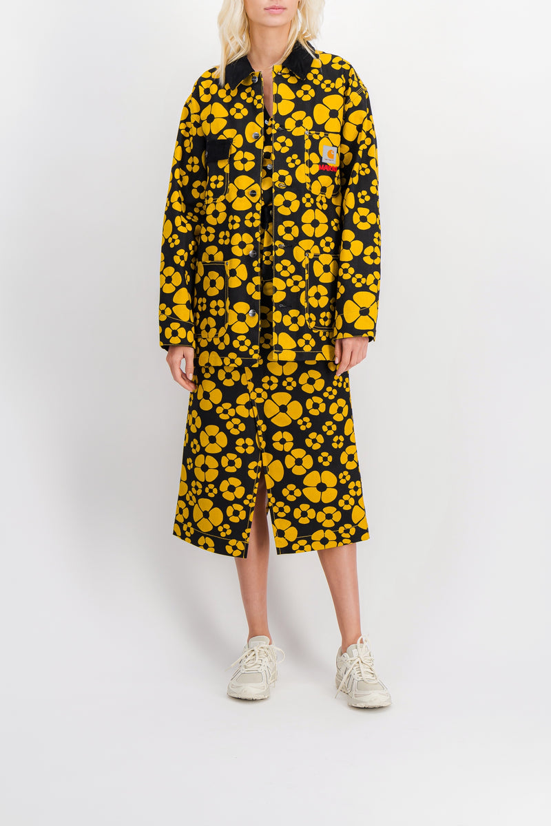 Marni - Yellow-black flower printed boyfriend shirt with front pocket