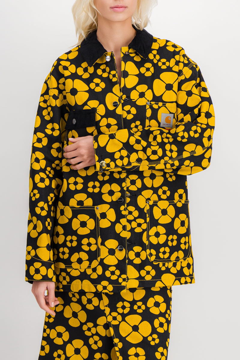 Marni - Yellow-black flower printed boyfriend shirt with front pocket