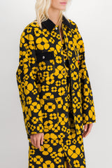 Yellow-black flower printed boyfriend shirt with front pocket