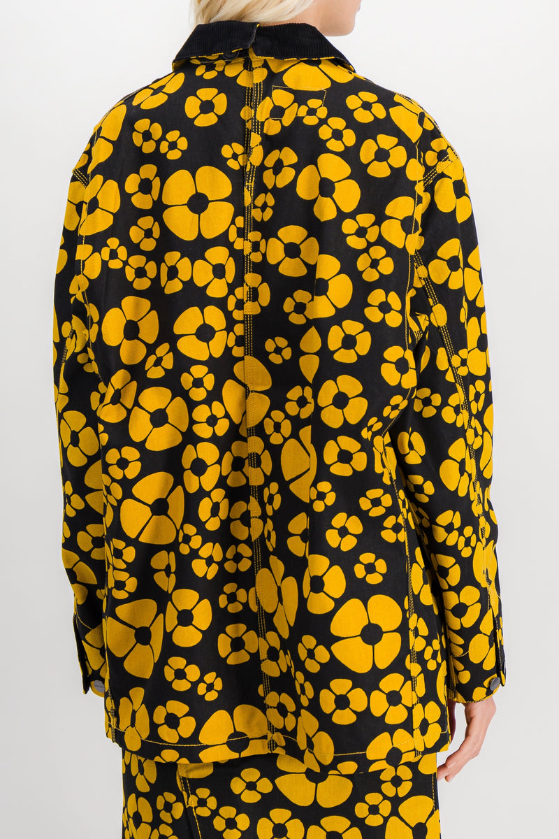 Marni - Yellow-black flower printed boyfriend shirt with front pocket