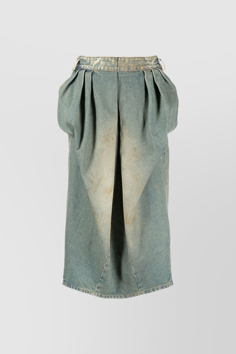 Maison Margiela - Draped midi pencil skirt in dirty wash denim
