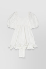 Puff sleeve recycled faille blouse with scallop hem