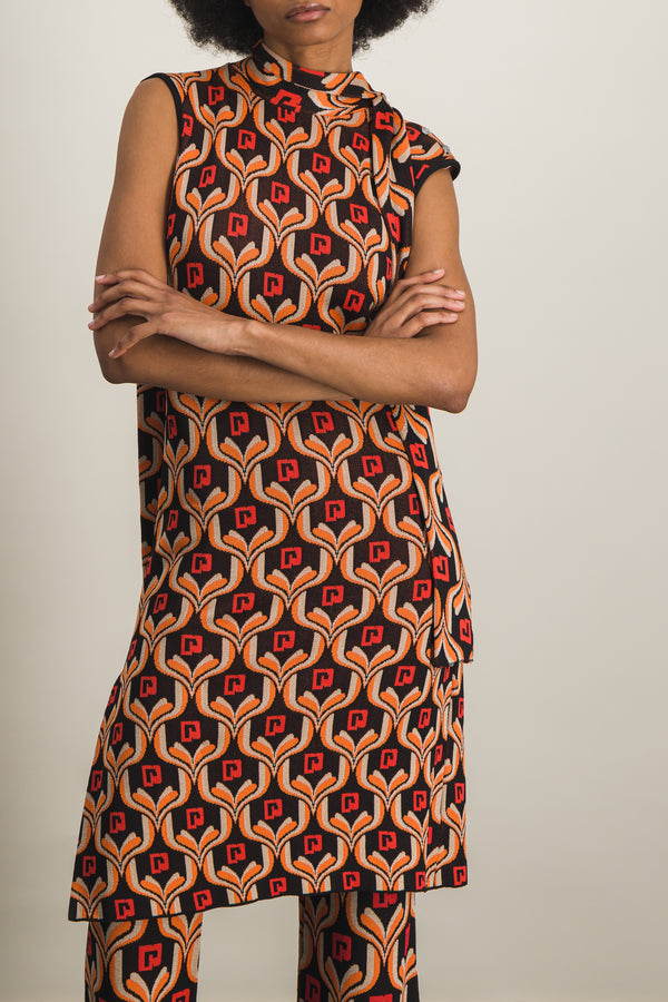 Tapestry jacquard knee-length shift dress