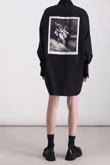 Organic cotton popline oversized black shirt mini-dress
