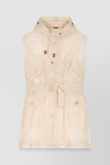 Nylon sleeveless semi-sheer trench-coat
