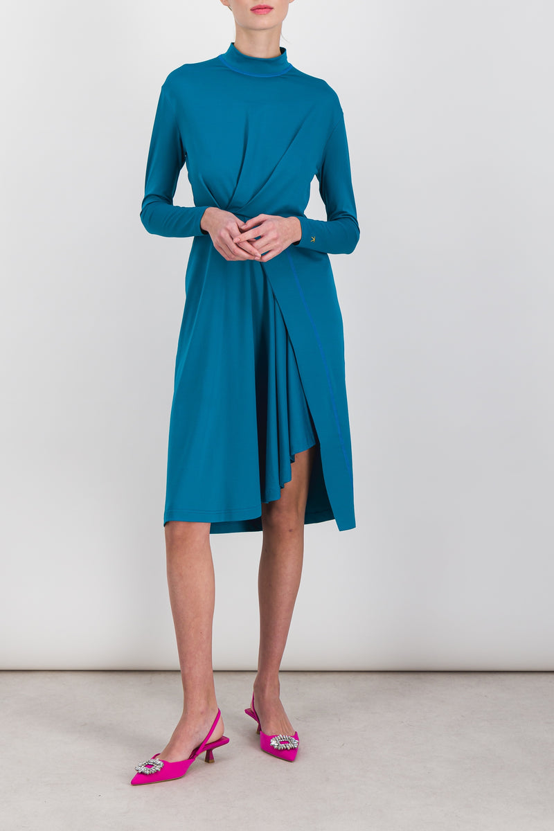 Atlein - Draped long sleeved recycled jersey midi dress