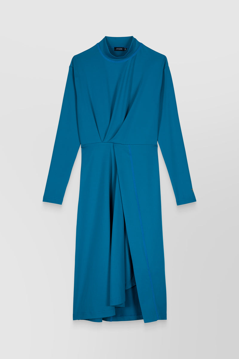 Atlein - Draped long sleeved recycled jersey midi dress