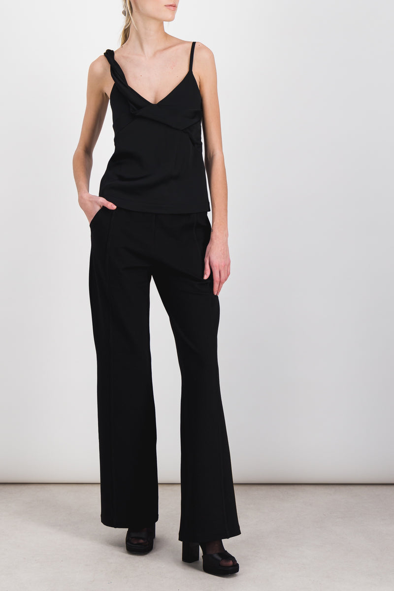 Atlein - Asymmetric crêpe satin black caraco top